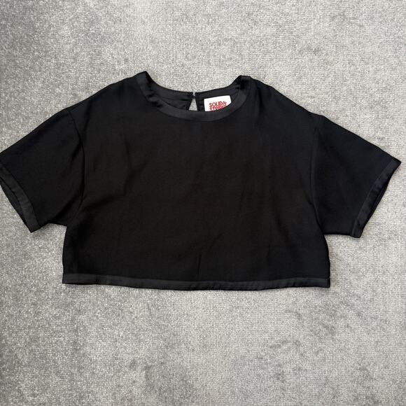 SOLID & STRIPED Tops - Solid & Striped Shirt Womens Small Black Short Sleeve Crop Top Satin Trim